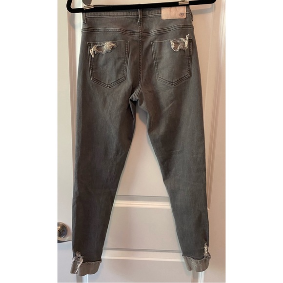 Zara Gray Destroyed Denim Jeans Zip Fly High Waist Size 2 - Picture 5 of 5